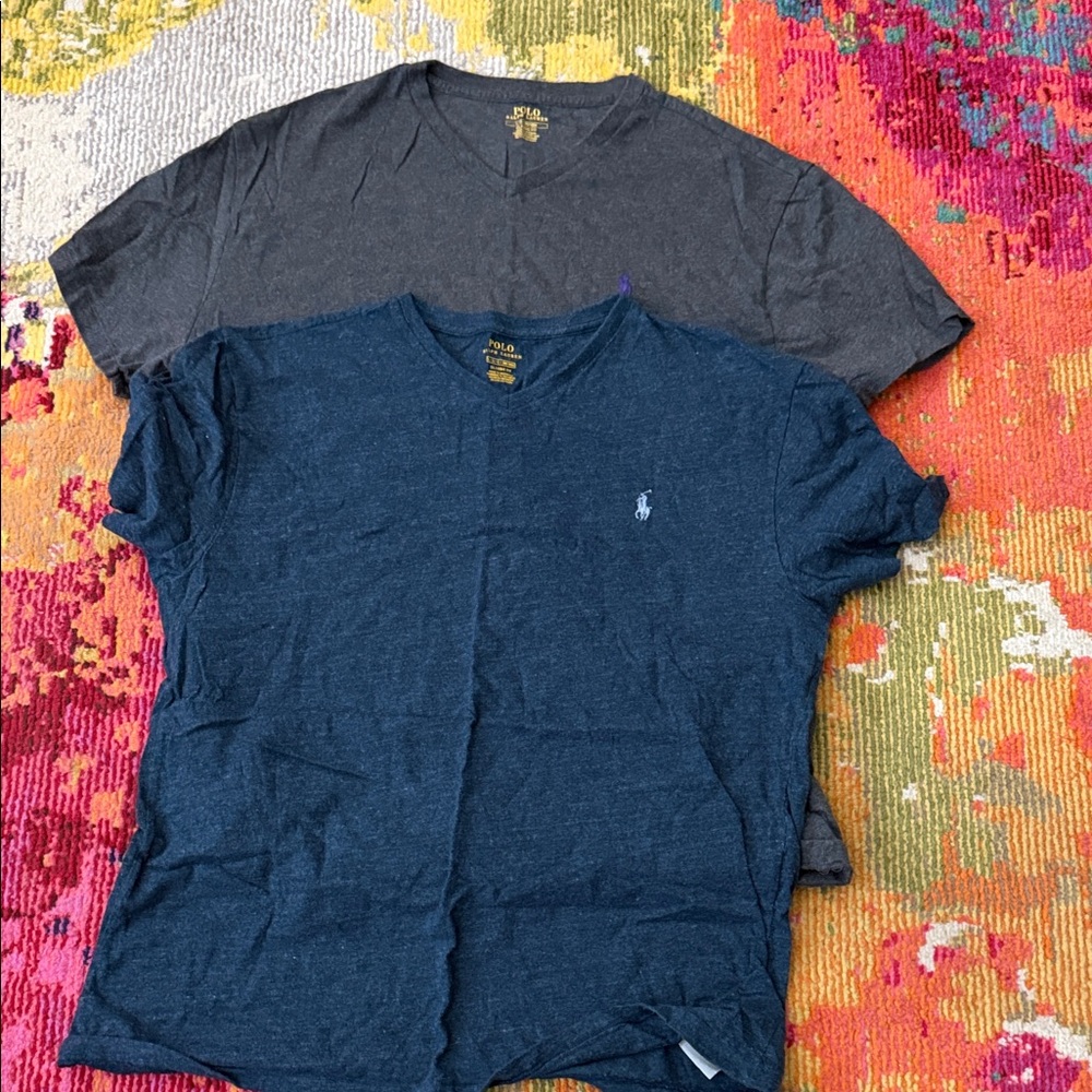 Polo by Ralph Lauren V-Neck Short Sleeve Tees - Navy & Charcoal Heather